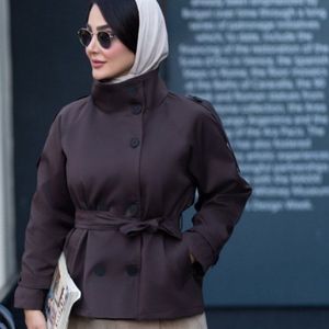 فروش اینترنتی ترنج کت زنانه طرح یقه ایستاده مانلی