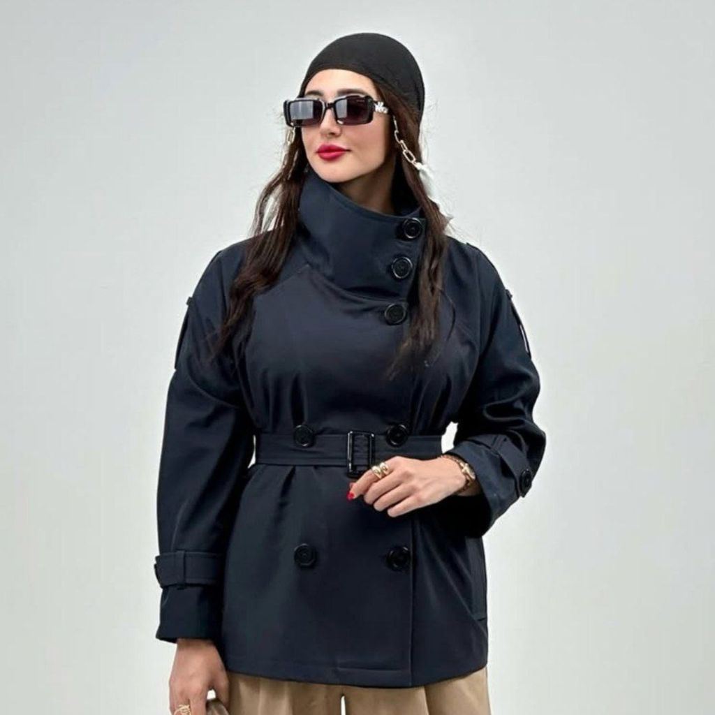 فروش اینترنتی ترنج کت زنانه طرح یقه ایستاده مانلی