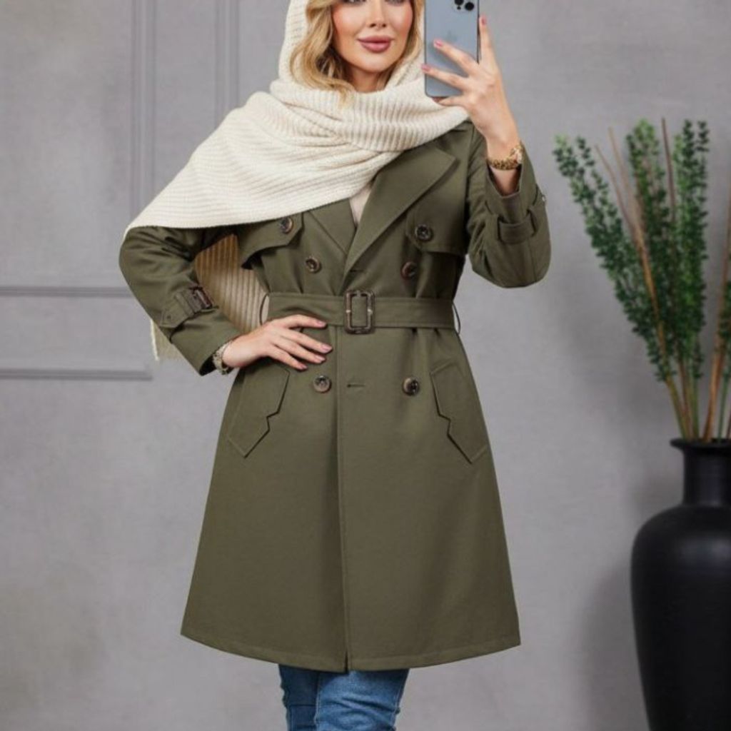 قیمت ارزان بارونی زنانه طرح پرنیا