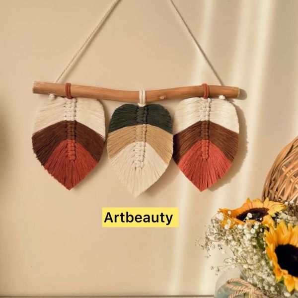 دیوارکوب سه برگ رنگین کمونی مکرومه