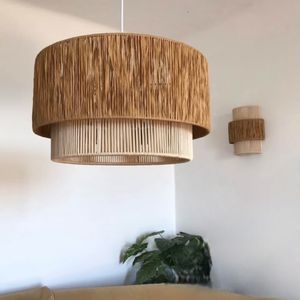 لوستر دو طبقه مکرومه بافی ترکیب رافیا و مکرومه