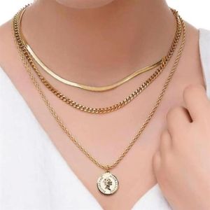 فروش اینترنتی گردنبند سه ردیفه ی رنگ ثابت طلایی با زنجیر کارتیر و ماری و الیزابت