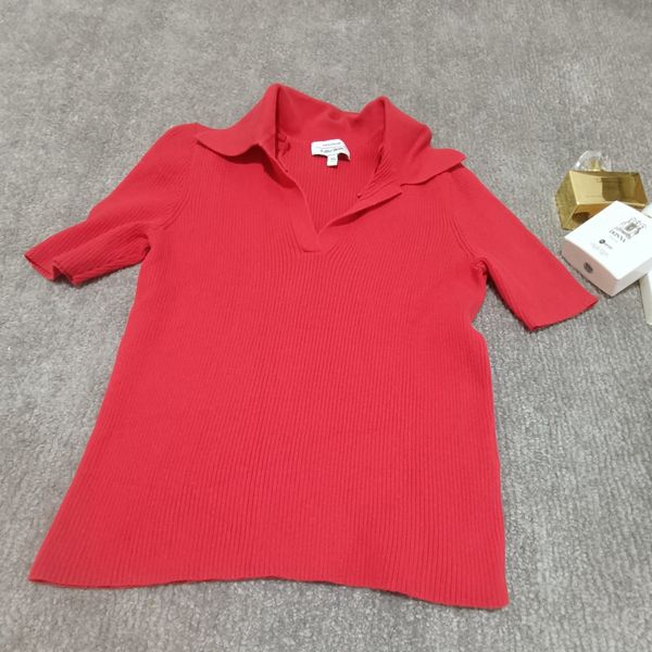 بلوز بافت آستین کوتاه گرم بالا وارداتی یقه دار