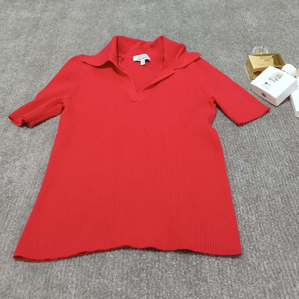 خرید آنلاین بلوز بافت آستین کوتاه گرم بالا وارداتی یقه دار