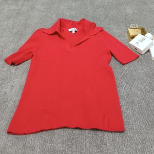 بلوز بافت آستین کوتاه گرم بالا وارداتی یقه دار