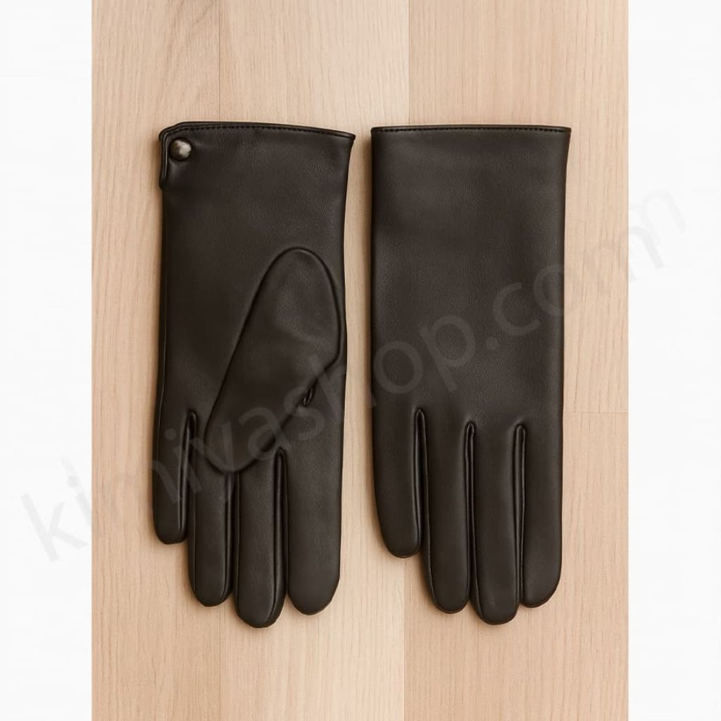 خرید انلاین دستکش چرم زنانه مشکی ضد آب داخل شنل 4815