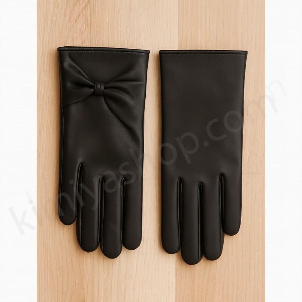 مشخصات دستکش چرم زنانه مشکی پاپیون بزرگ – شیک و ضد آب