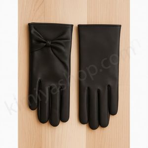 دستکش چرم زنانه مشکی پاپیون بزرگ – شیک و ضد آب