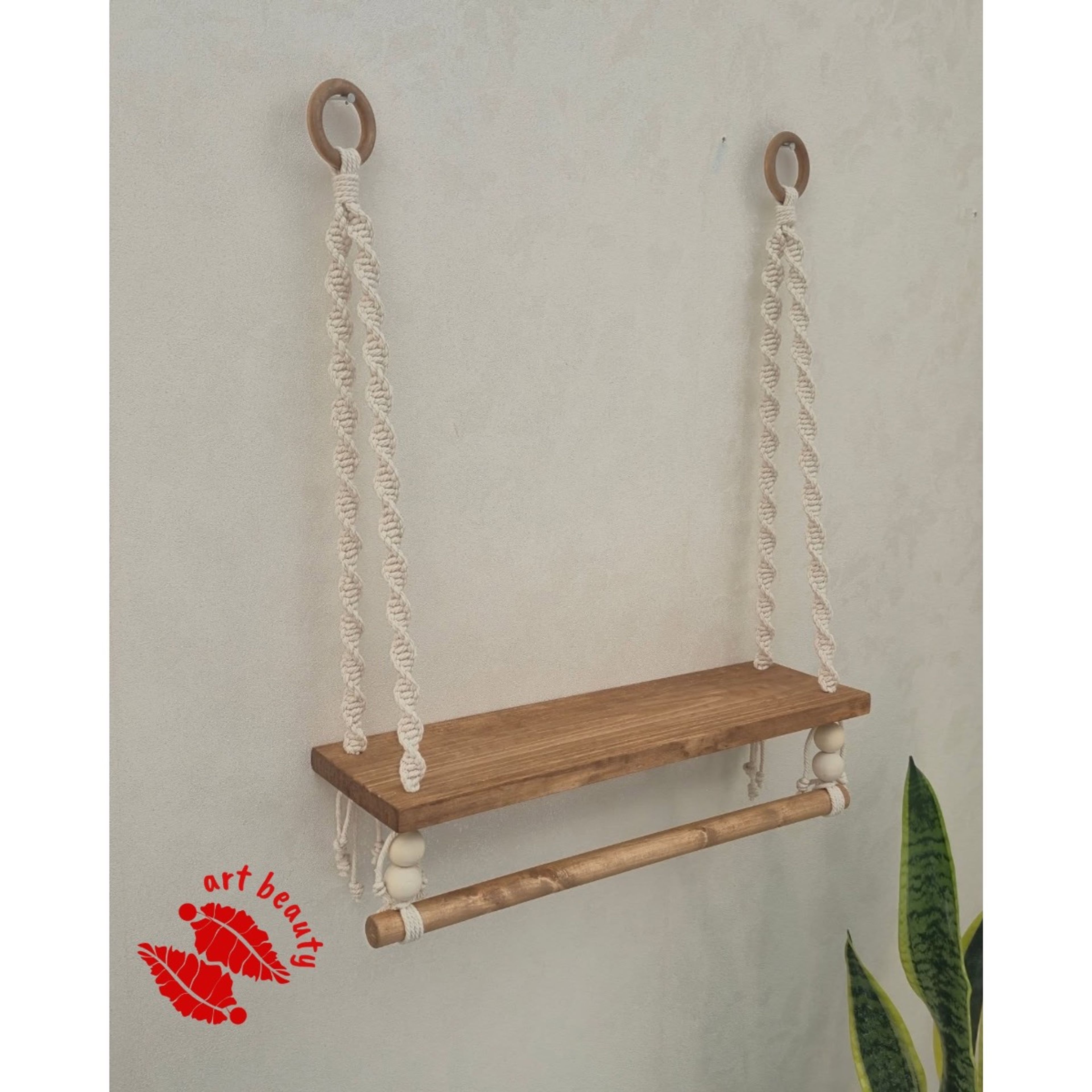 فروش اینترنتی شلف چوبی مکرومه بافی و اویز حوله طرح هامین