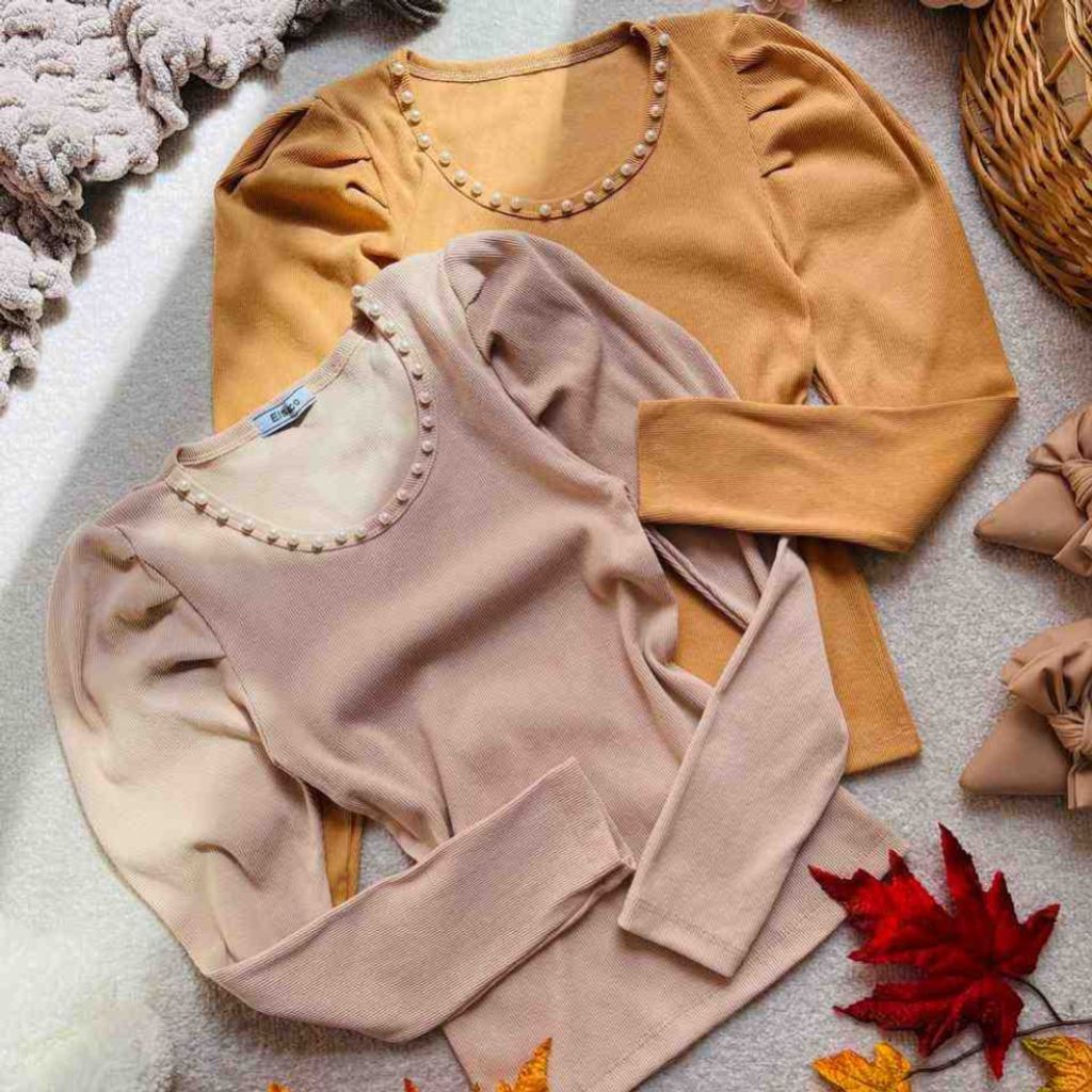 مشخصات بلوز کبریتی آستین پفی یقه مرواریدی زنانه