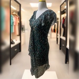 فروش اینترنتی پیراهن مجلسی حریر یقه دراپه پلنگی ZARA