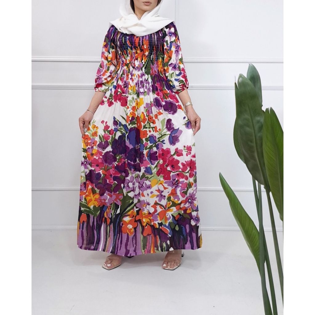 قیمت ارزان ماکسی  هندی نخی کریشه گلبهار آستین بلند