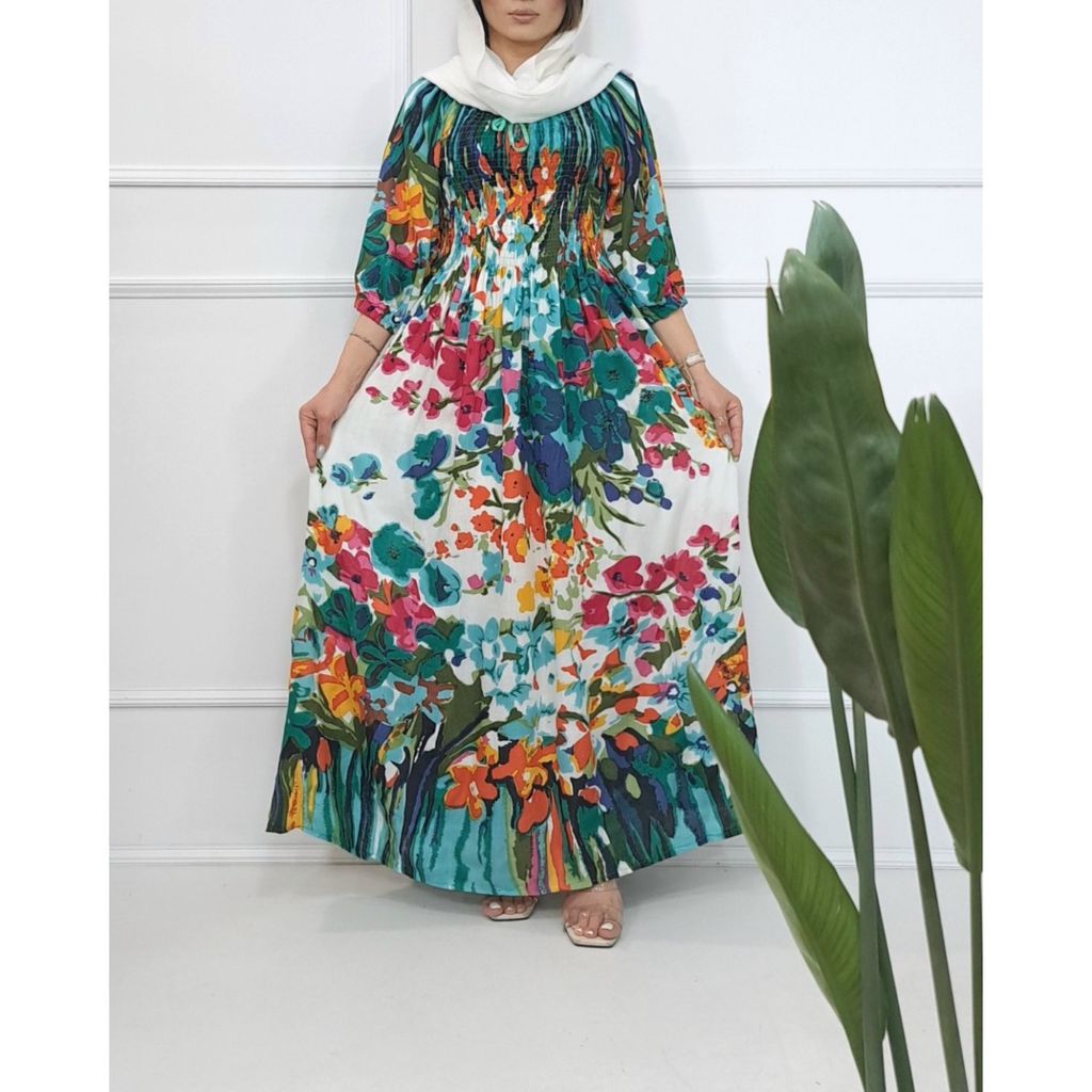 مشخصات ماکسی  هندی نخی کریشه گلبهار آستین بلند