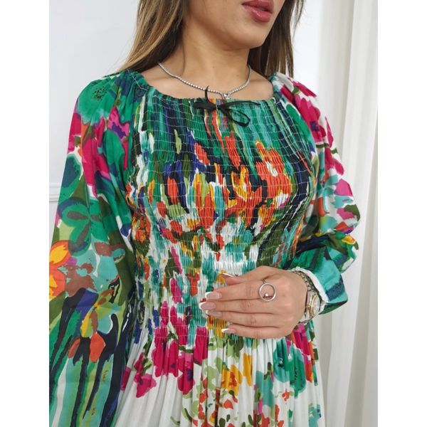 پیراهن ماکسی هندی نخی کریشه گلبهار آستین بلند