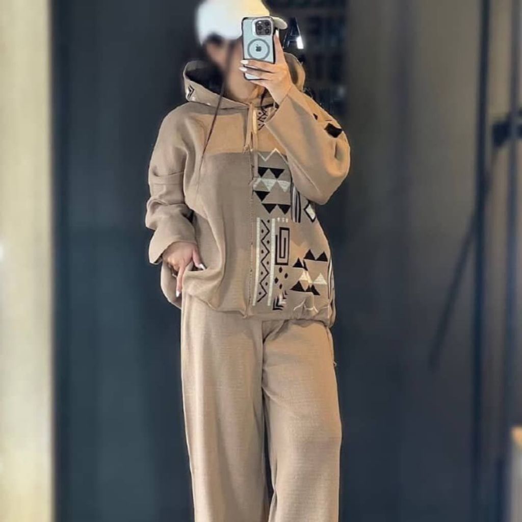 فروش اینترنتی ست هودی شلوار طرح بافت رزا