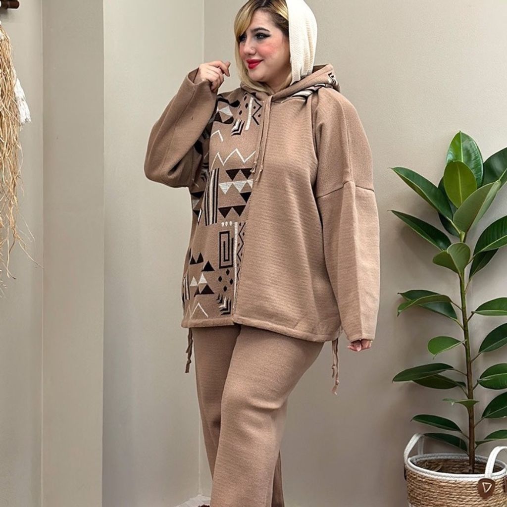 مشخصات ست هودی شلوار طرح بافت رزا