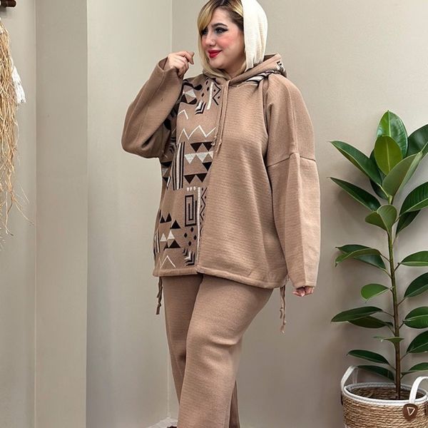 ست هودی شلوار طرح بافت رزا