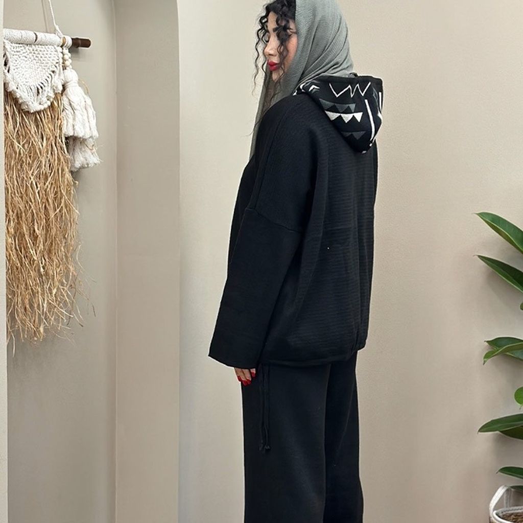 فروش اینترنتی ست هودی شلوار طرح بافت رزا