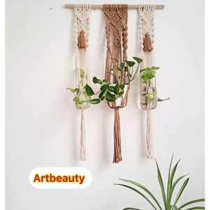 اویز گلدان سه قلو مکرومه ارت بیوتی