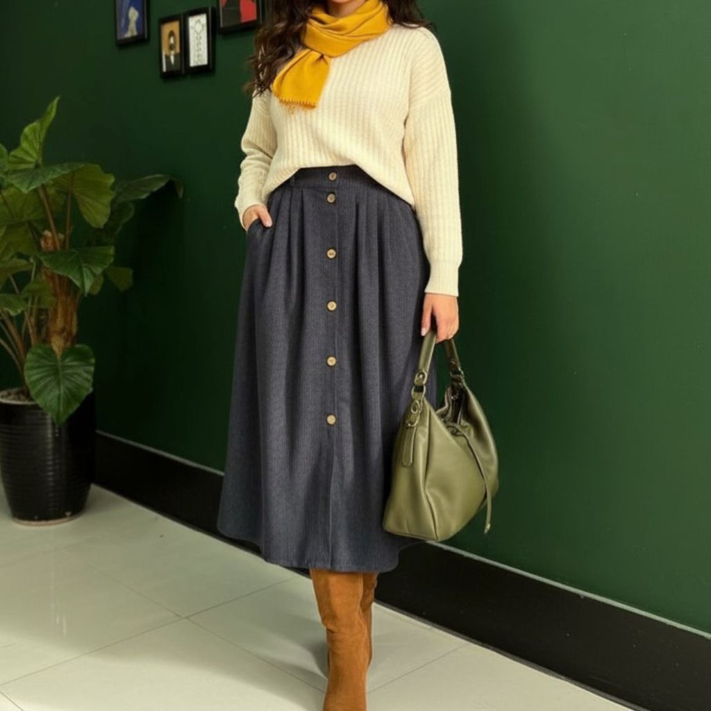 مشخصات دامن مخمل کبریتی درشت