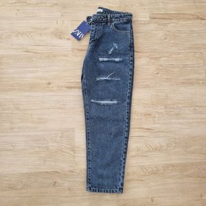 خرید آنلاین شلوار لی مام فیت خارجی قد 90 سایز 29 تا 33 خارجی رنگ آبی تیره