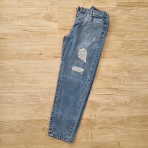 فروش اینترنتی شلوار مام فیت خارجی جین آبی روشن قد 90