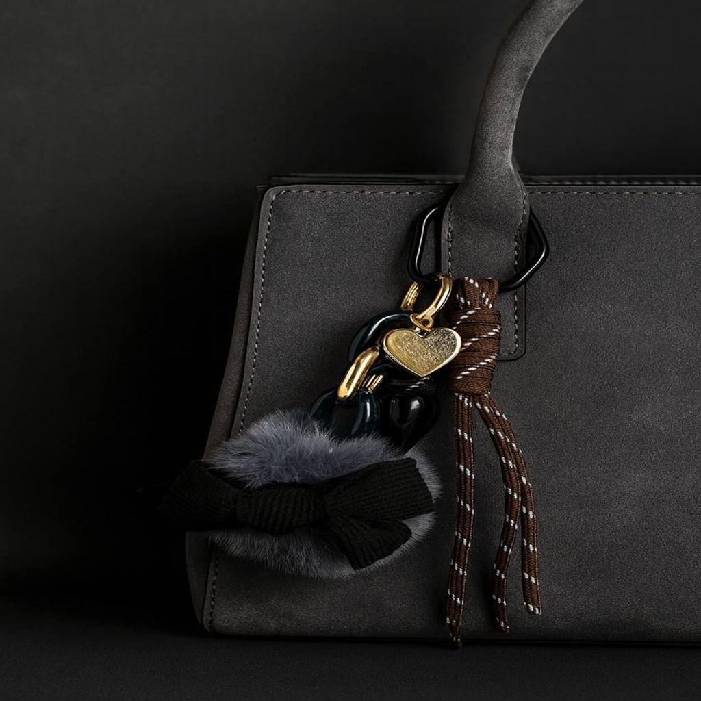 قیمت ارزان اویز کیف و کلید زنانه مدل توپ پاپیونی از جنس پولیشی و چرم