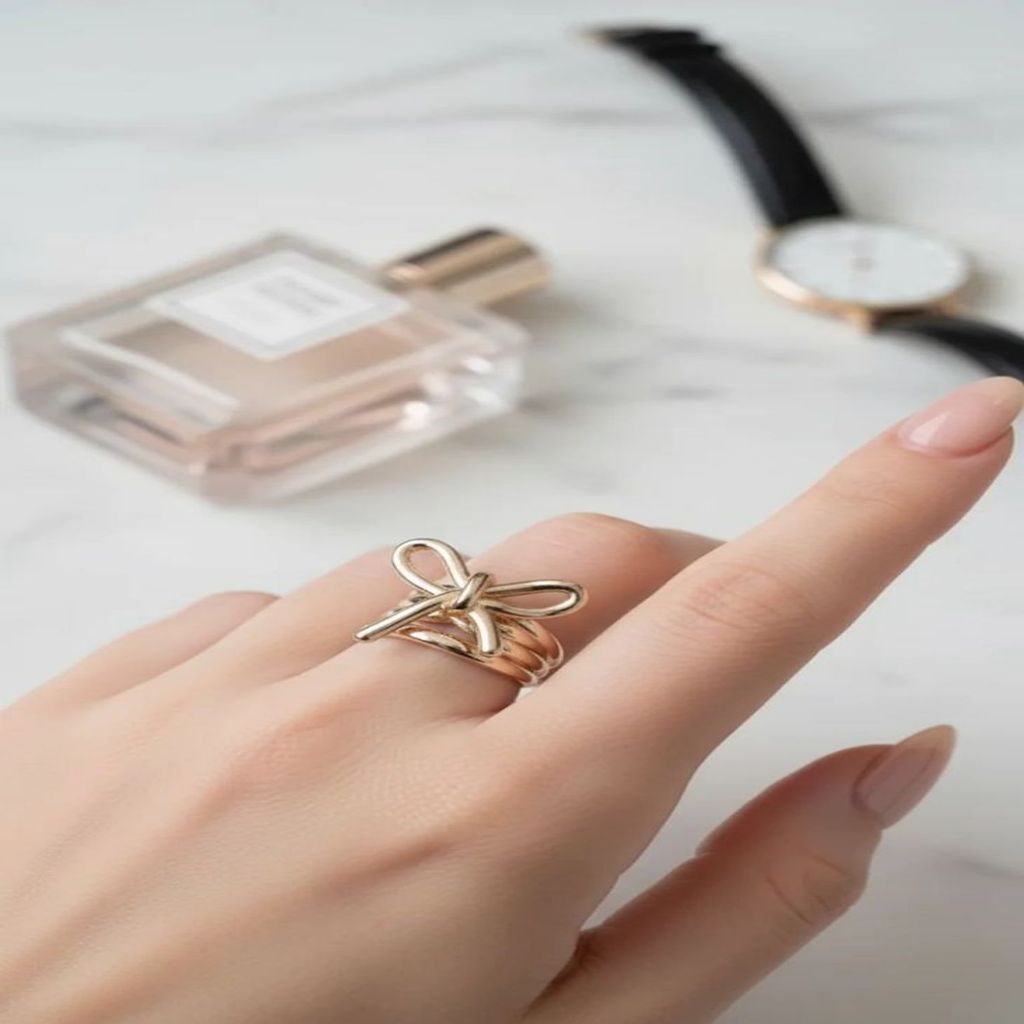 فروش اینترنتی انگشتر زنانه فانتزی طرح پاپیون از جنس ابکاری رادیوم