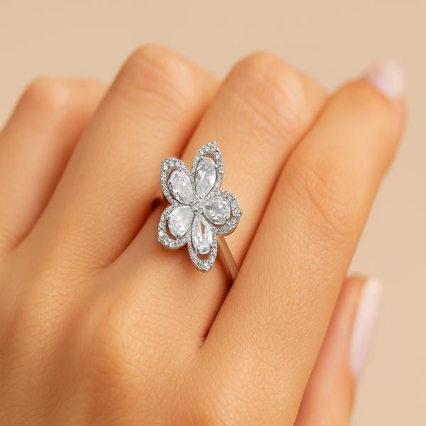 انگشتر زنانه نگین دار طرح گل از جنس ابکاری رادیوم