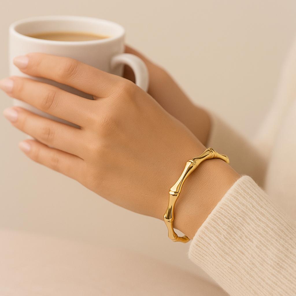 قیمت ارزان دستبند زنانه بنگل مدل بامبو از جنس استیل