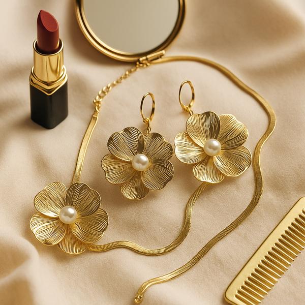 نیم‌ست زنانه مدل گل مرواریدی از جنس استیل ضد حساسیت