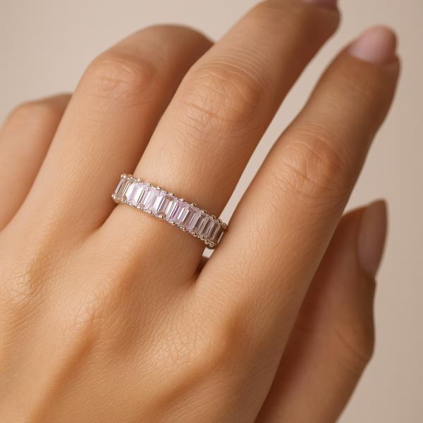 انگشتر زنانه تنیسی طرح نگین باگتی از جنس ابکاری رادیوم