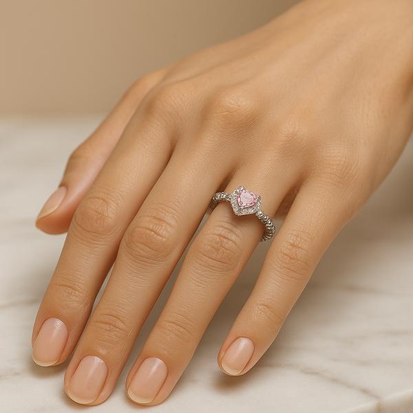 انگشتر زنانه شیک طرح قلب صورتی از جنس ابکاری رادیوم