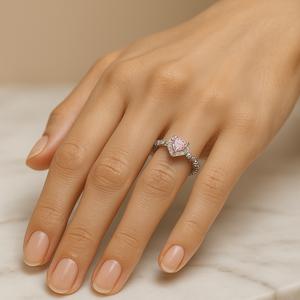 انگشتر زنانه شیک طرح قلب صورتی از جنس ابکاری رادیوم