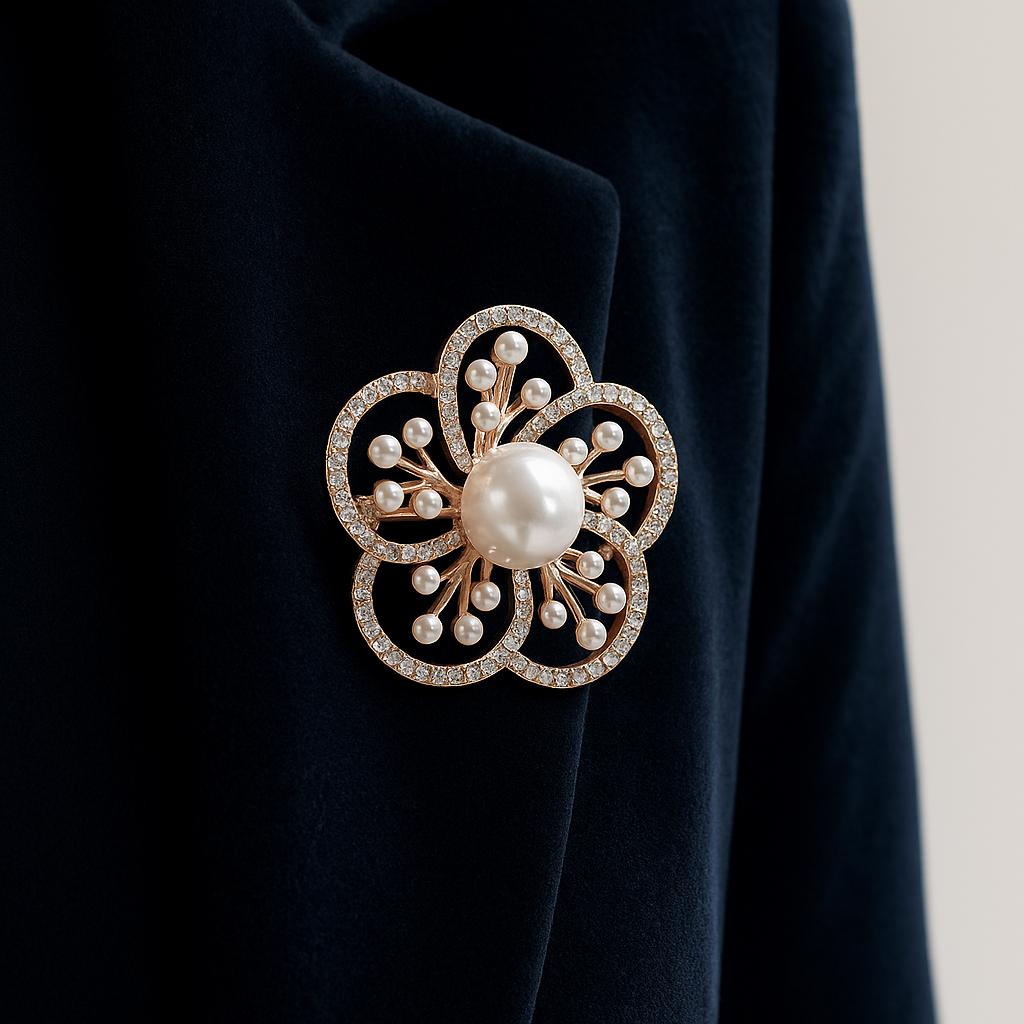 فروش اینترنتی سنجاق سینه زنانه مدل گل مرواریدی از جنس ابکاری رادیوم