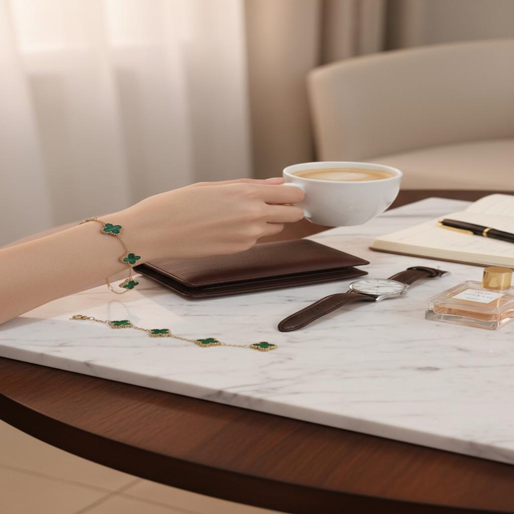 خرید آنلاین دستبند زنانه ونکلیف مدل استیل 5 گل