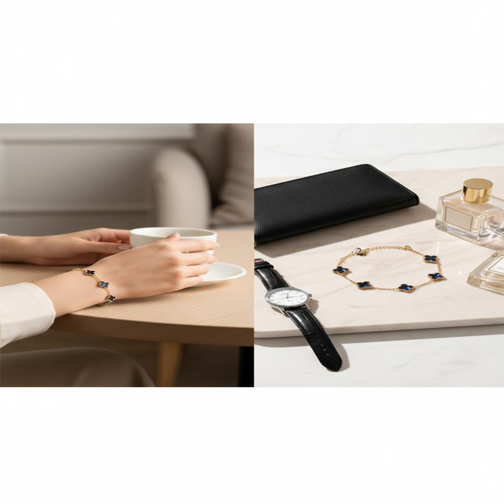 مشخصات دستبند زنانه ونکلیف مدل استیل 5 گل