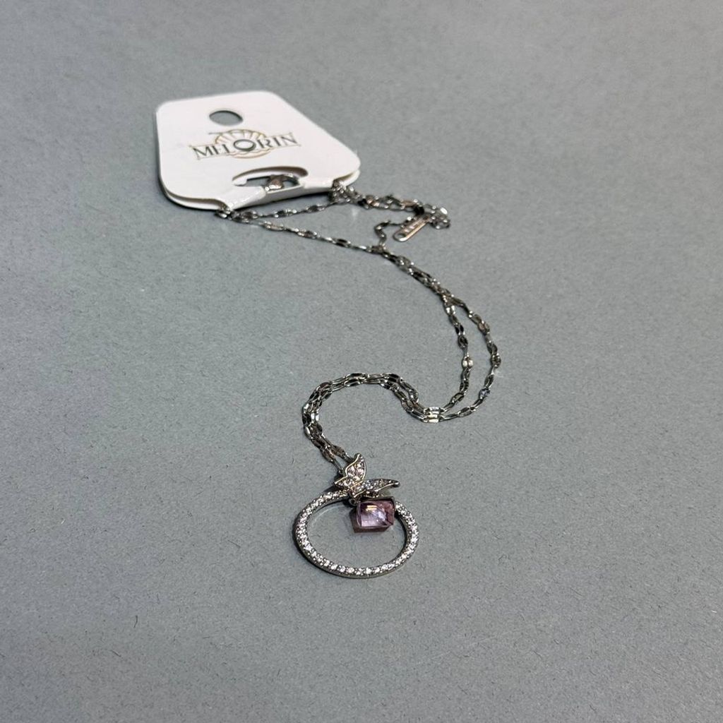 خرید اینترنتی گردنبند زنانه پروانه مدل نگین صورتی