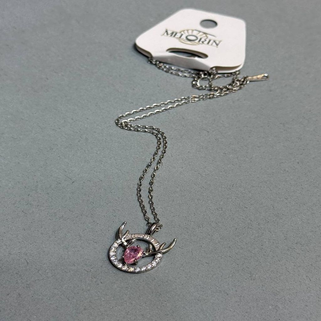 خرید انلاین گردنبند زنانه شاخ گوزن مدل نگین صورتی