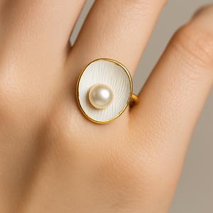 انگشتر زنانه طرح تک مروارید از جنس استیل