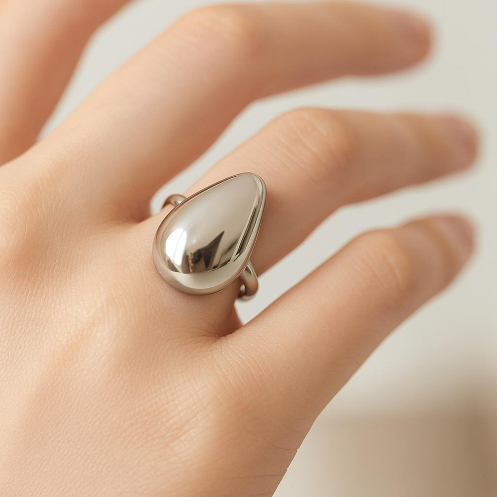 خرید اینترنتی انگشتر زنانه فانتزی طرح قطره اب از جنس استیل