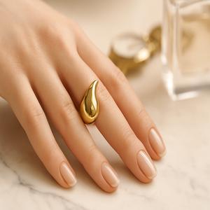 قیمت انگشتر زنانه فانتزی طرح قطره اب از جنس استیل