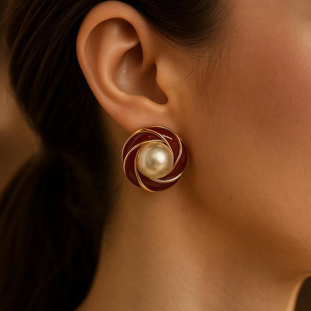 مشخصات گوشواره زنانه میخی مدل میناکاری مرواریدی از جنس ابکاری رادیوم