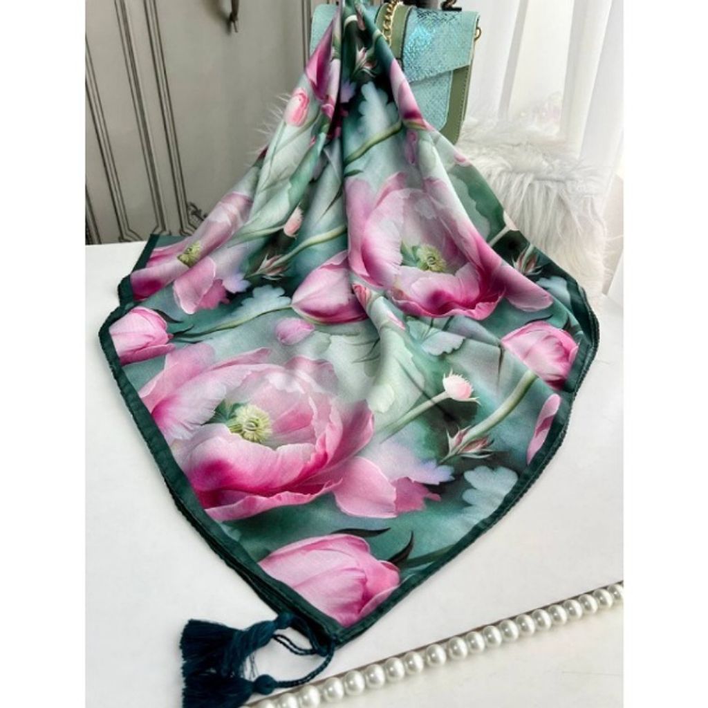 قیمت ارزان روسری نخی قواره 140 نخ گلوریا مدل نیلوفر