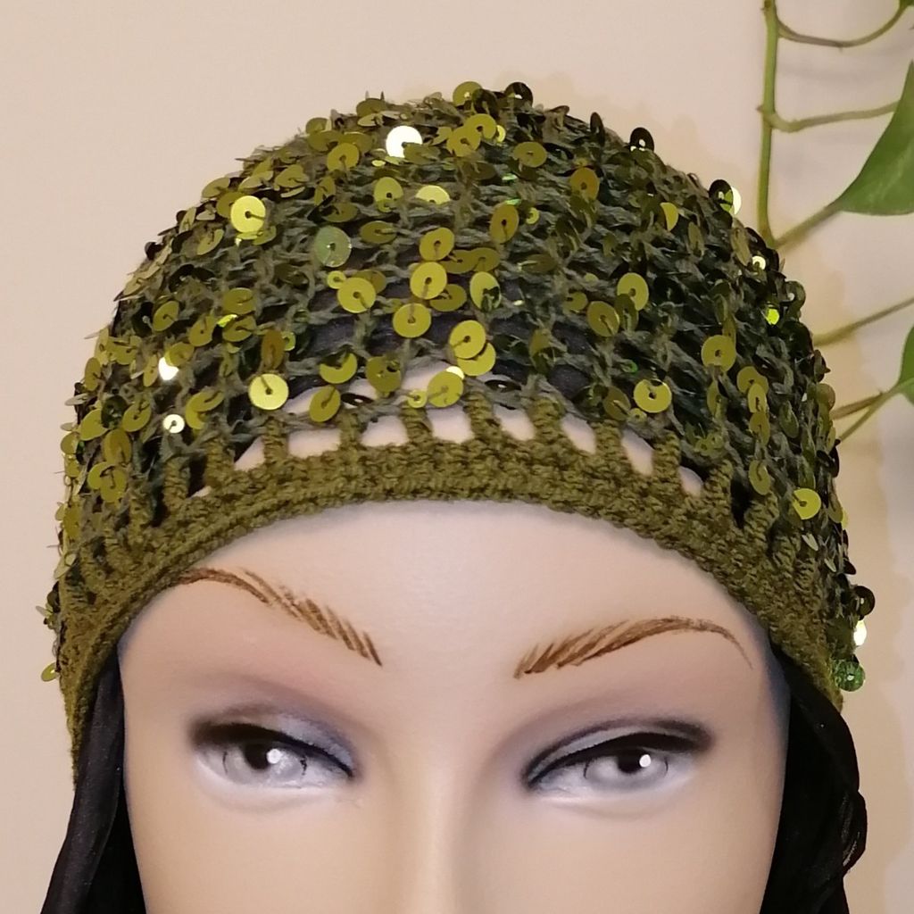 خرید انلاین کلاه ترند، توربان پولک دار دستبافت کد 0721