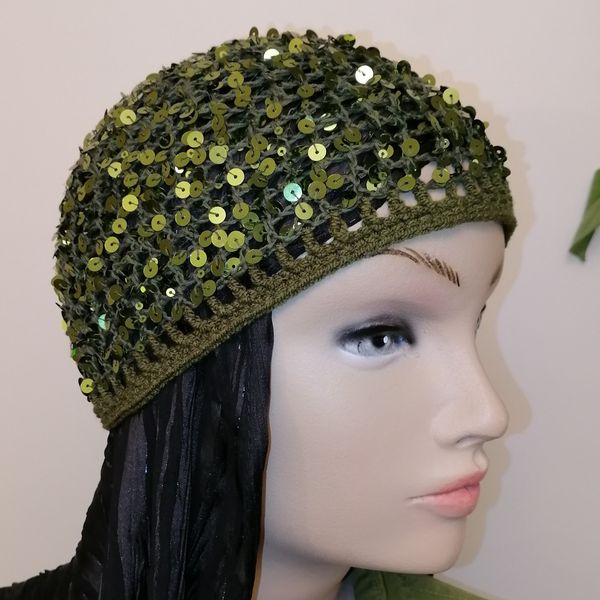 کلاه ترند، توربان پولک دار دستبافت کد 07211