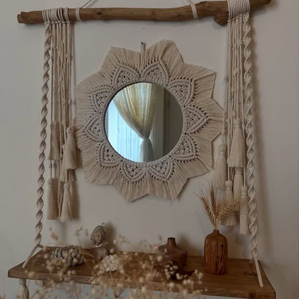 ست کامل شلف چوبی واینه مکرومه مدل پرواز