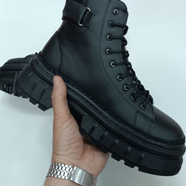 بوت مردانه برشکا بنددار بغل زیپ مشکی کیفیت بالا