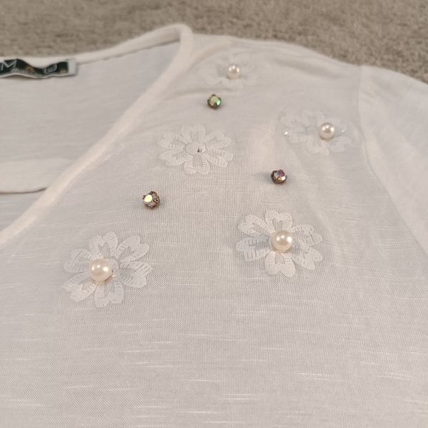 تیشرت زنانه سفید نگین دار وارداتی