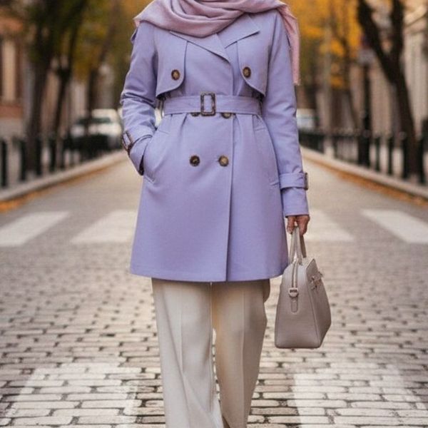 بارانی آستردار ترنج رنگ یاسی